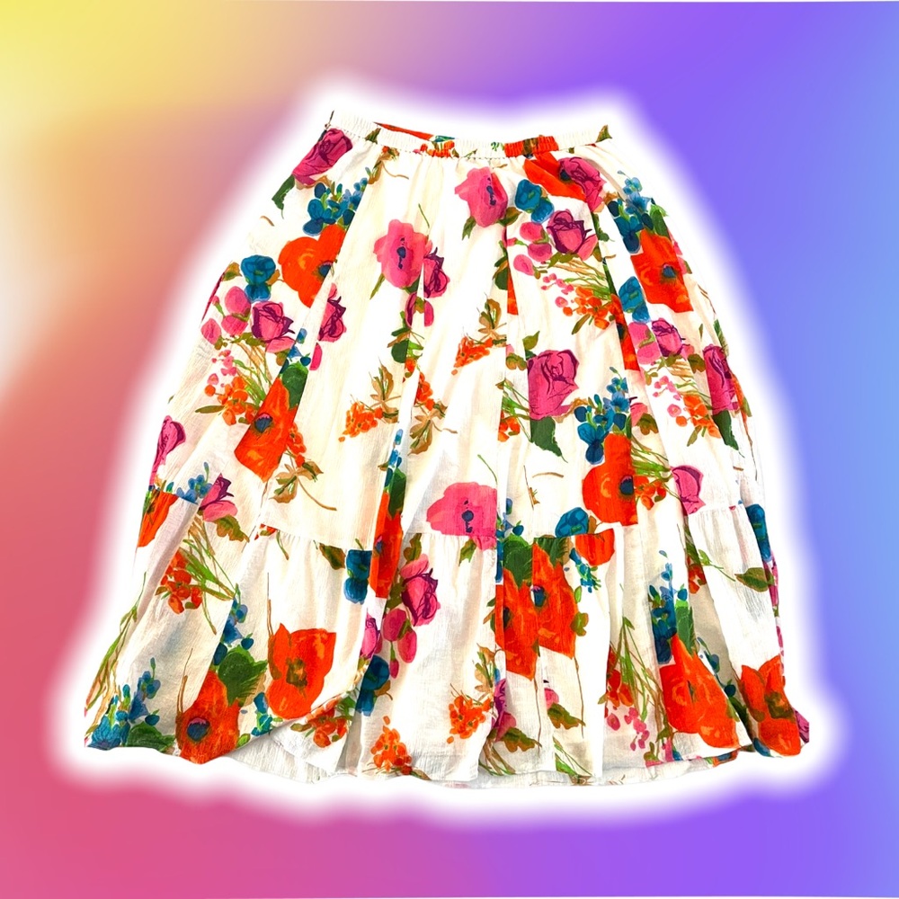 Coldwater Creek Midi Skirt Bright Florals SZ 1X